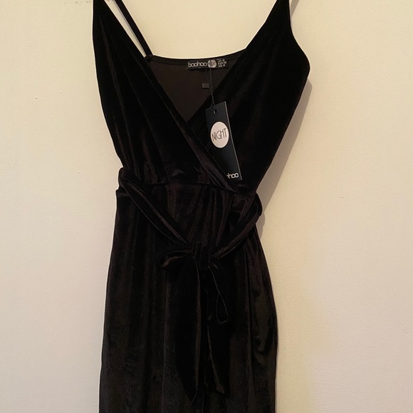 Black Velvet Wrap Maxi Dress - Picture 3 of 5